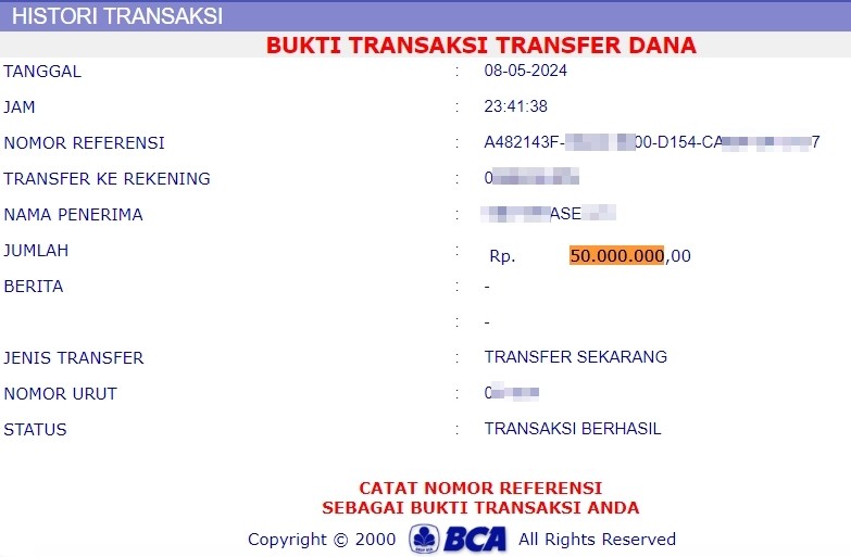 Salah Satu Bukti Pembayaran JP di 8Togel