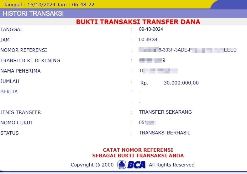 Salah Satu Bukti Pembayaran JP di 8Togel