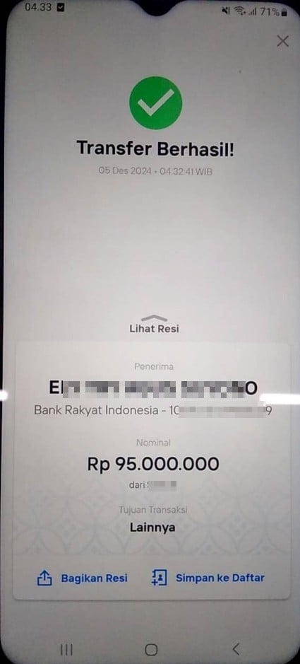 Salah Satu Bukti Pembayaran JP di 8Togel